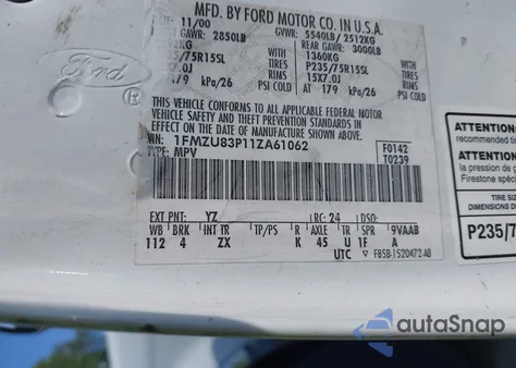 2001 Ford Explorer Xlt из США, поврежденный, VIN 1FMZU83P11ZA61062